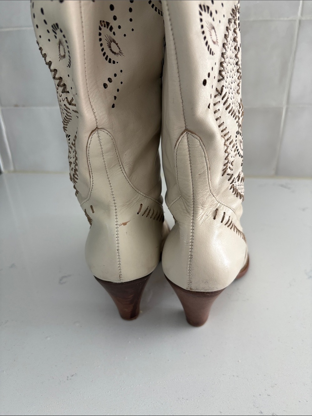 Vince Camuto Cream Embroidered Western Heeled Boots-Size 7 - Picture 3 of 5